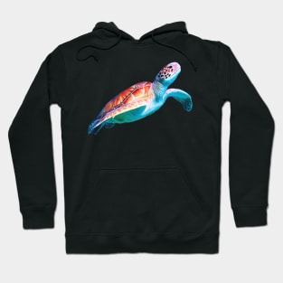 Green Sea Turtle illustration, original artwork. Vibrant turquoise, blues and reds Hoodie